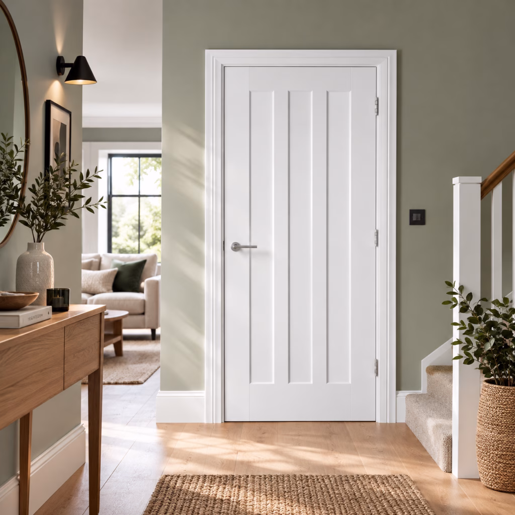 LPD Doors Idaho White Primed 3 Panel Recessed Solid Engineered Core Internal Door lifestyle