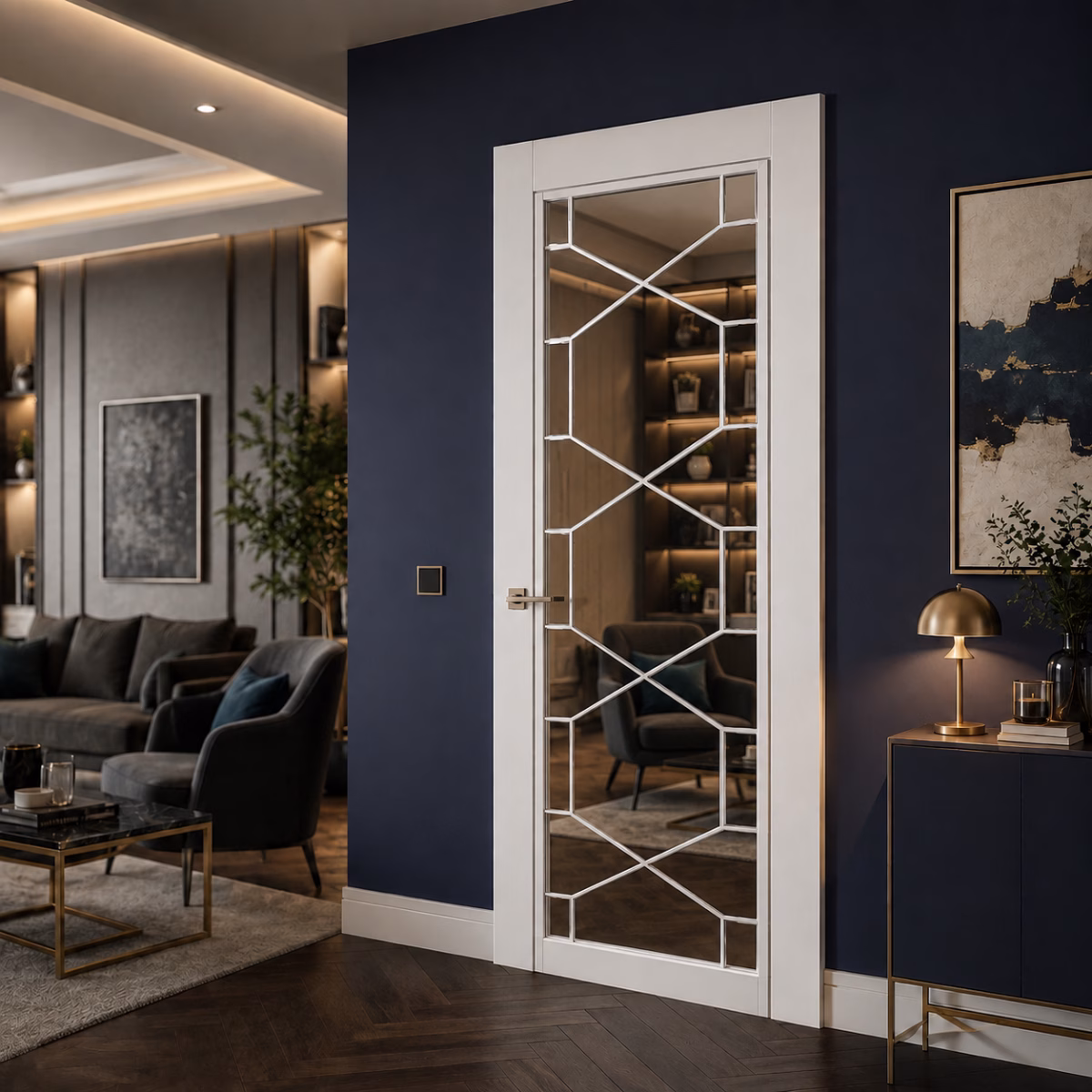 LPD Doors Orly White Primed Glazed Clear Glass Honeycomb Pattern Solid Engineered Core Internal Door lifestyle