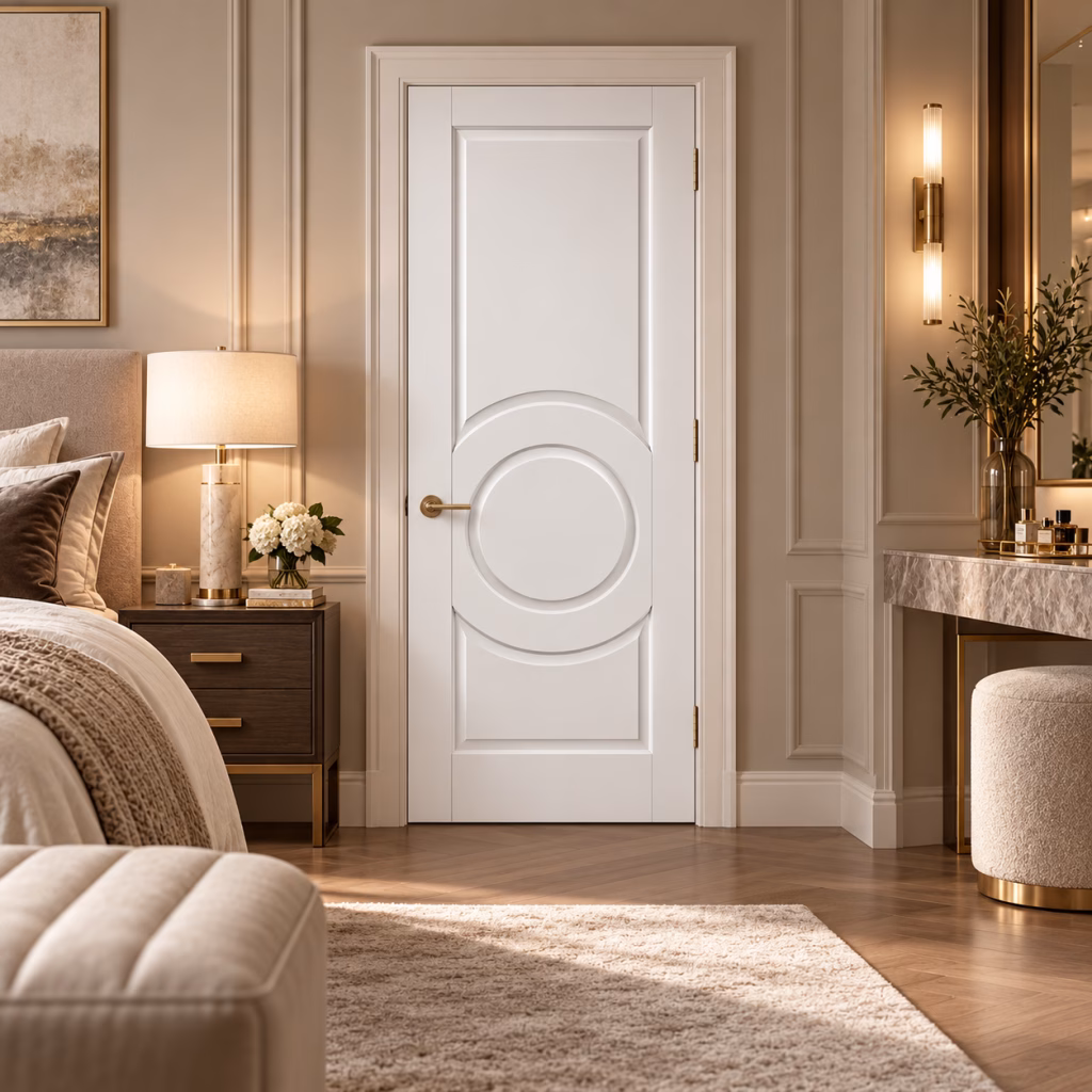 LPD Montpellier White Primed Two Solid Panels Curved Edge Circle Panel Smooth Internal Door