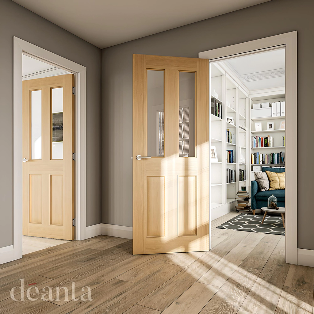 Deanta Bury Prefinished Oak Glazed Fire Door FD30 lifestyle