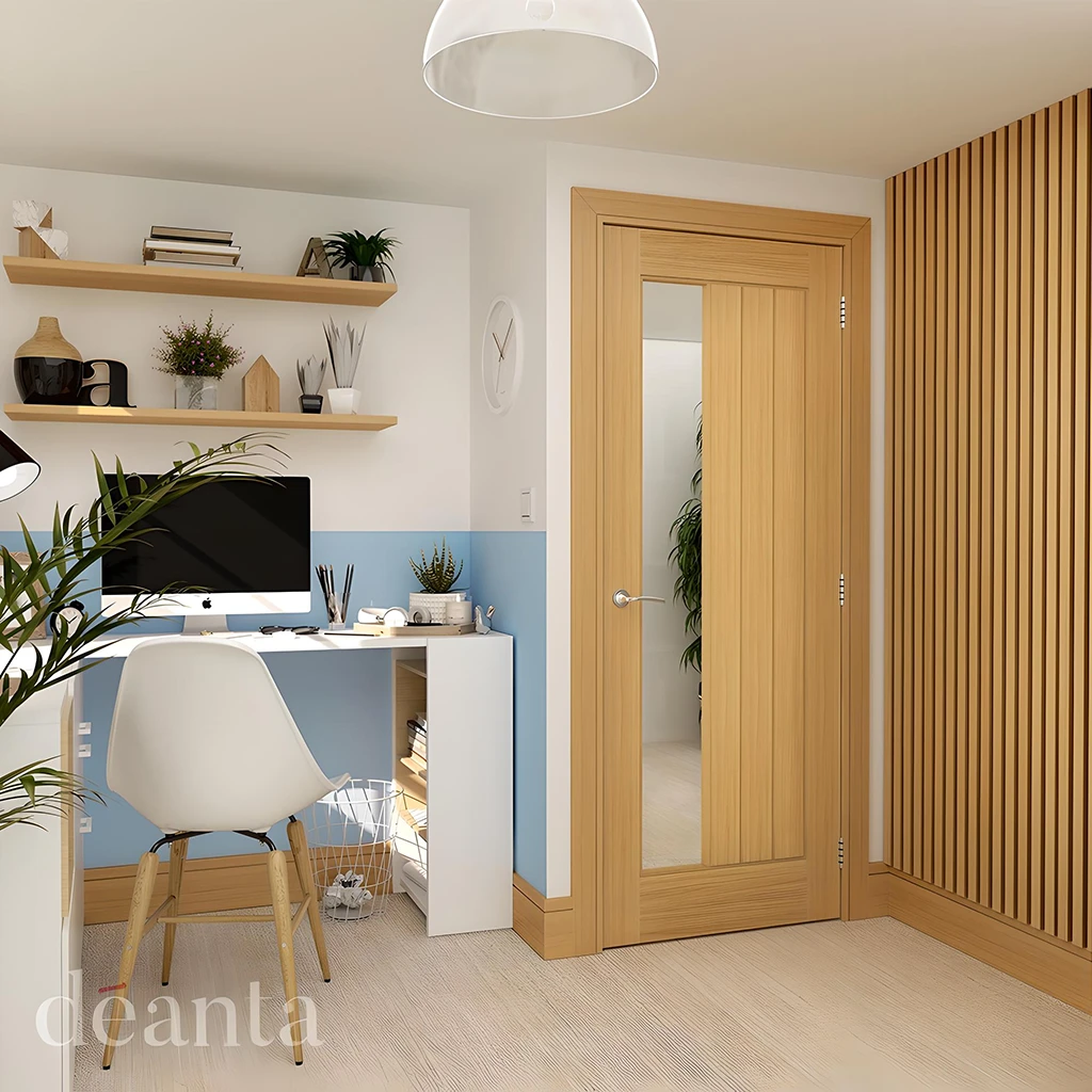 Deanta Ely Prefinished Oak Glazed 1SL Fire Door FD30 Lifestyle