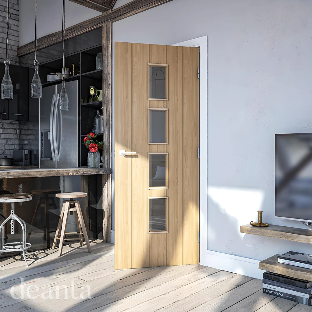 Deanta Galway Unfinished Oak Glazed Fire Door FD30 Lifestyle