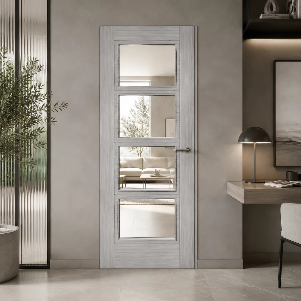 Deanta Montreal Light Grey Pre-Finished Ash Glazed Fire Door FD30 lifestyle