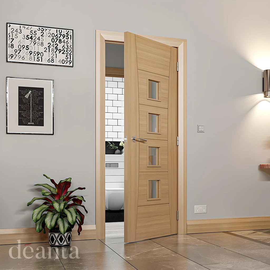 Deanta Pamplona Prefinished Oak Glazed Fire Door FD30 Lifestyle
