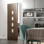 Deanta Pamplona Prefinished Walnut Glazed Fire Door FD30 Lifestyle
