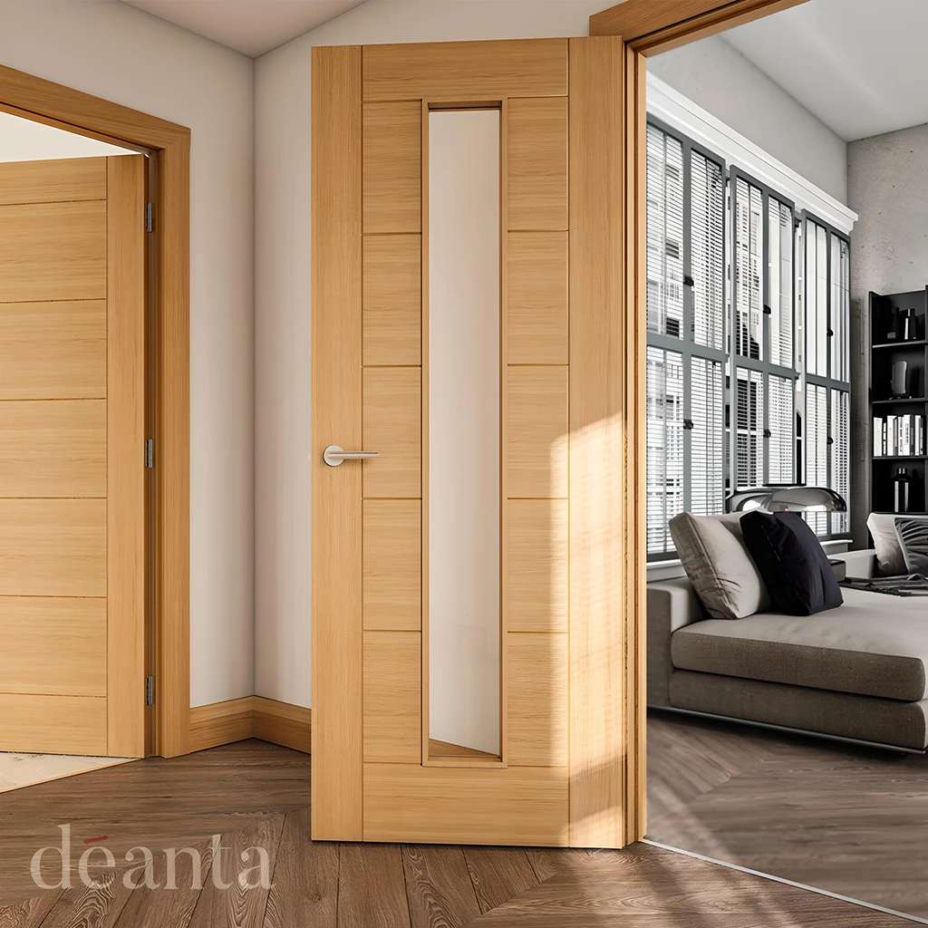 Deanta Seville Prefinished Oak Glazed 1L Fire Door FD30 Lifestyle