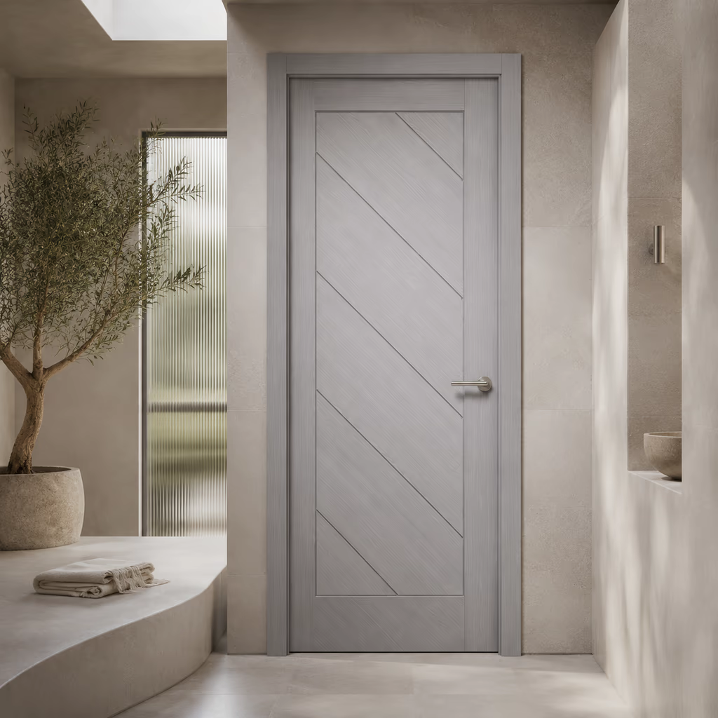 Deanta Torino Light Grey Ash Prefinished FD30 Fire Door lifestyle