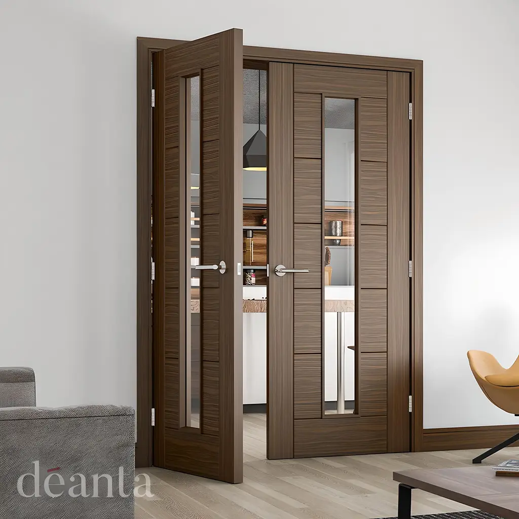 Seville Prefinished Walnut Glazed 1L Fire Door FD30 Lifestyle