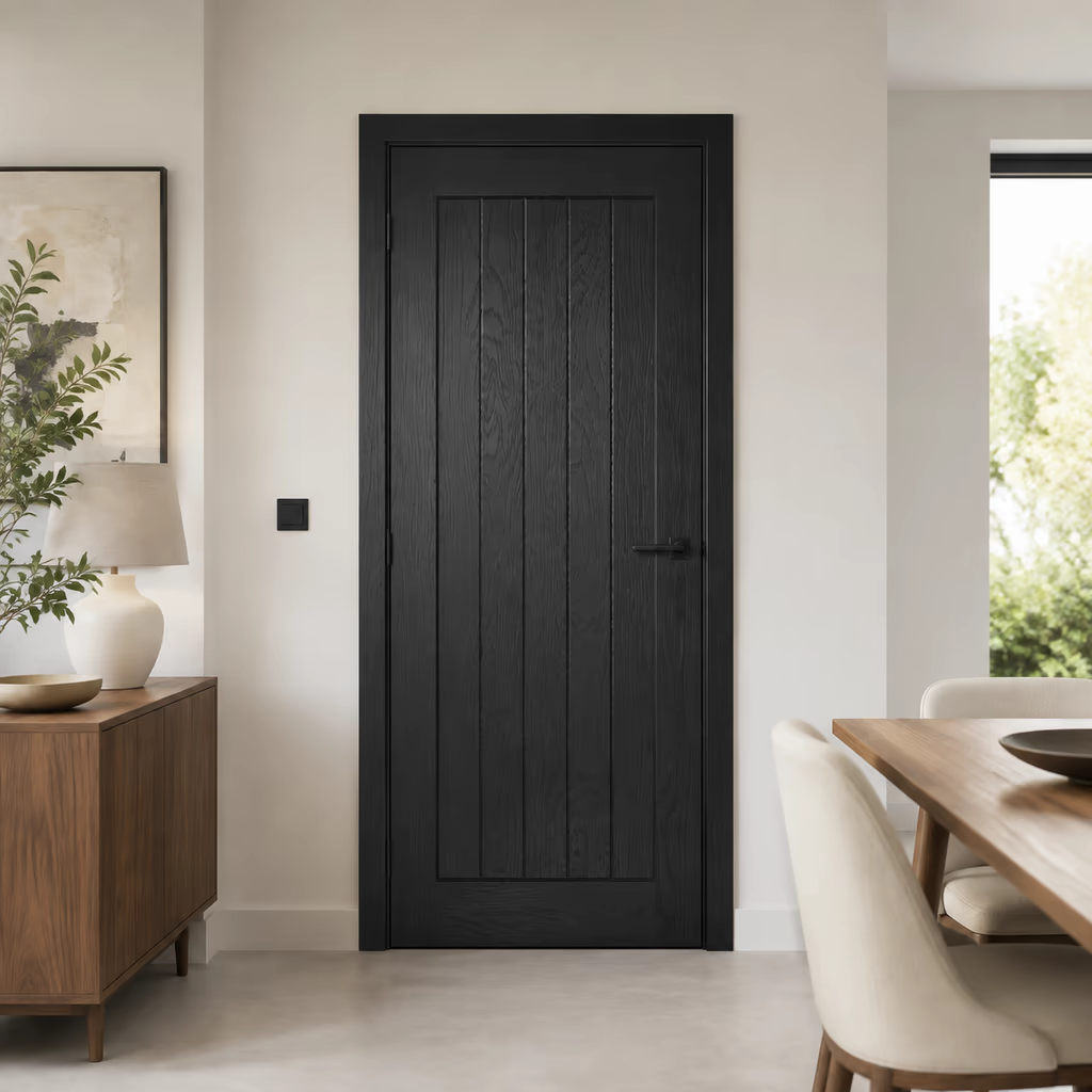 Deanta Ely Brushed Black Oak FD30 Fire Door lifestyle