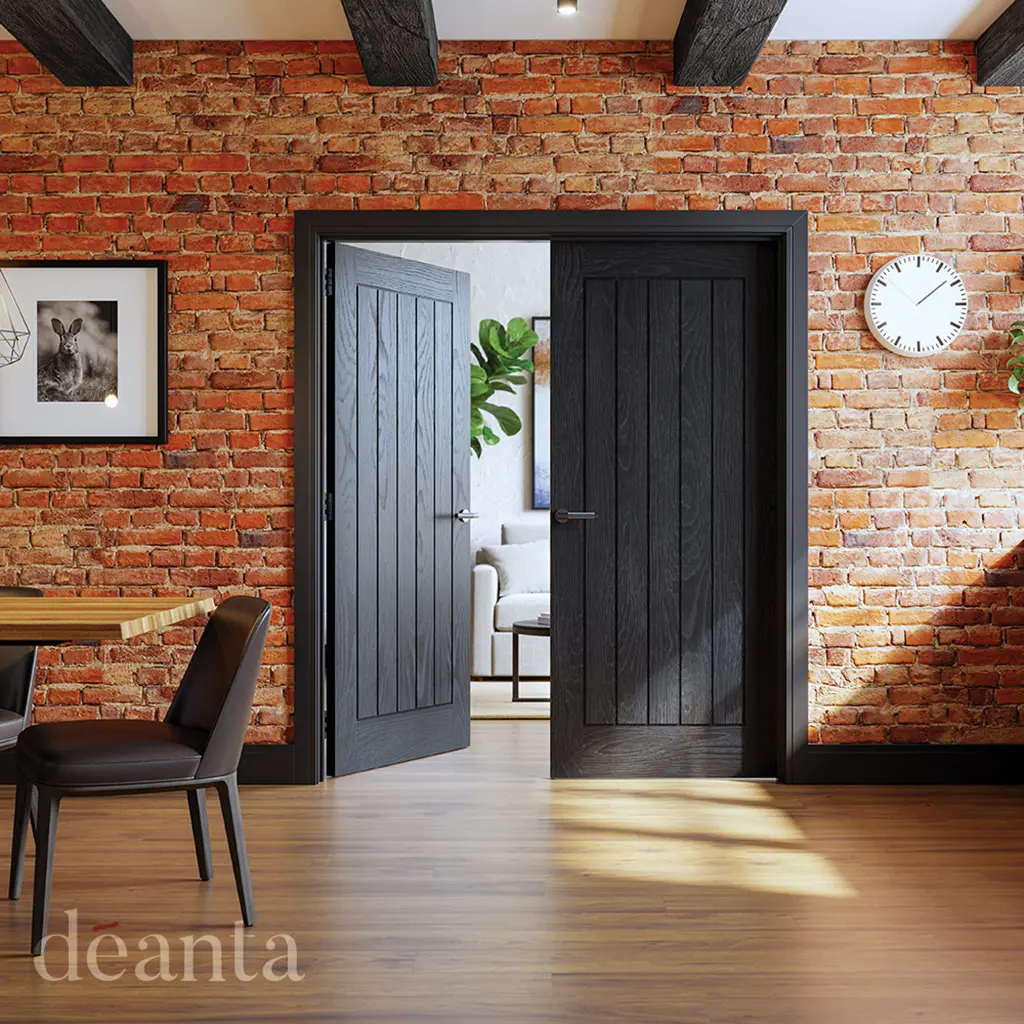 Deanta Ely Brushed Black Oak Fire Door FD30 Iifestyle