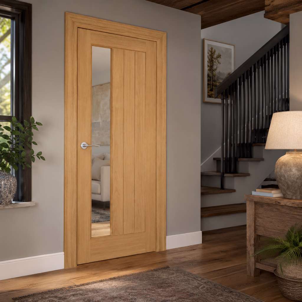 Deanta-Ely-Prefinished-Oak-Glazed-1SL-Internal-Door-Lifestyle