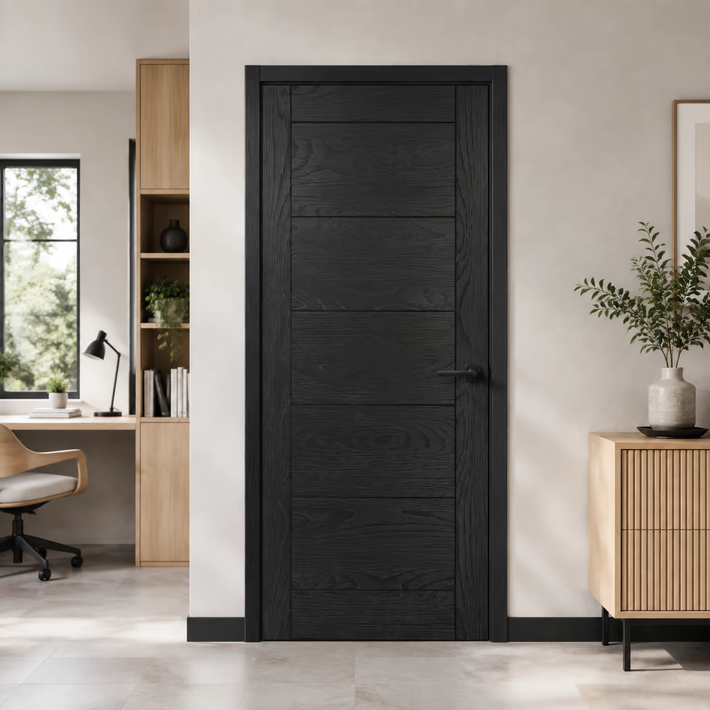 Deanta Seville Brushed Black Oak FD30 Fire Door lifestyle