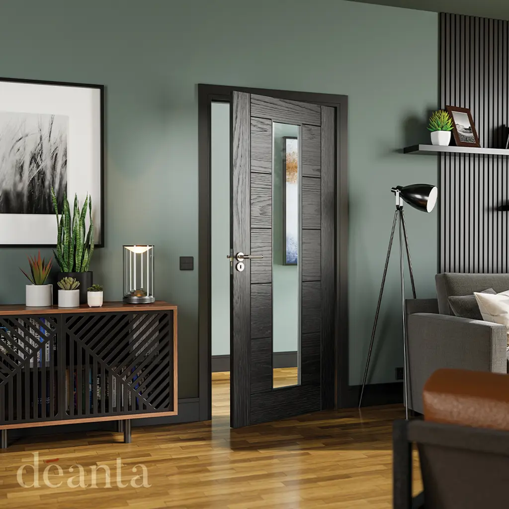 Deanta Seville Brushed Black Oak Glazed 1 Lite Internal Door Lifestyle