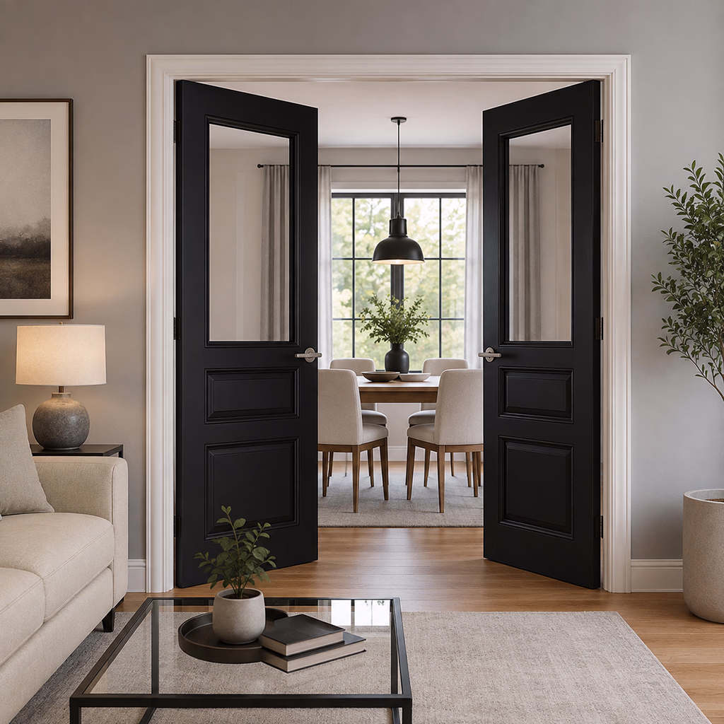 Deanta Windsor Black Prefinished Bevelled Glaze Internal Door lifestyle