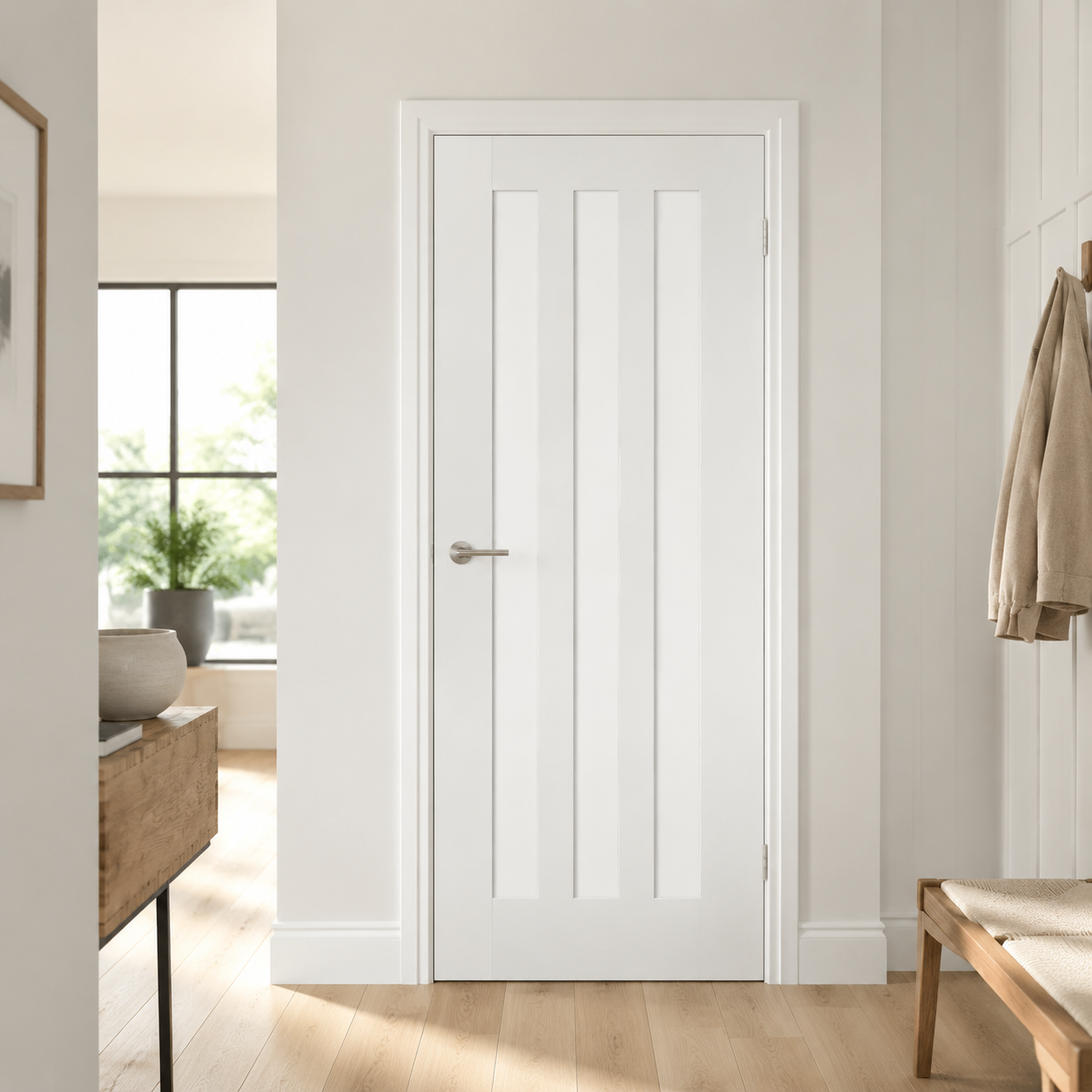 LPD Idaho White Primed 3 Panel FD30 Internal Fire Door lifestyle