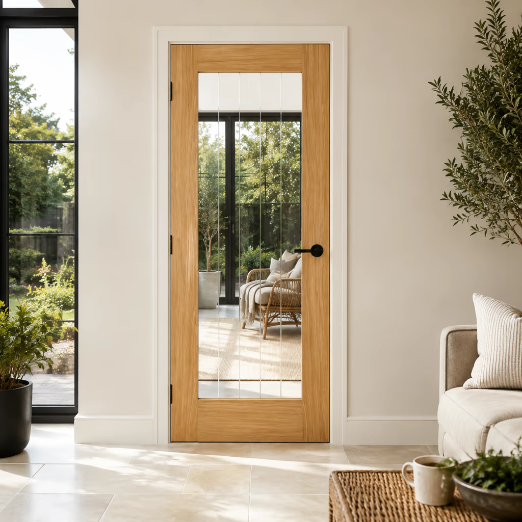 LPD Mexicano Pattern 10 Oak Clear Glazed Pre-Finished FD30 Internal Fire Door lifestyle