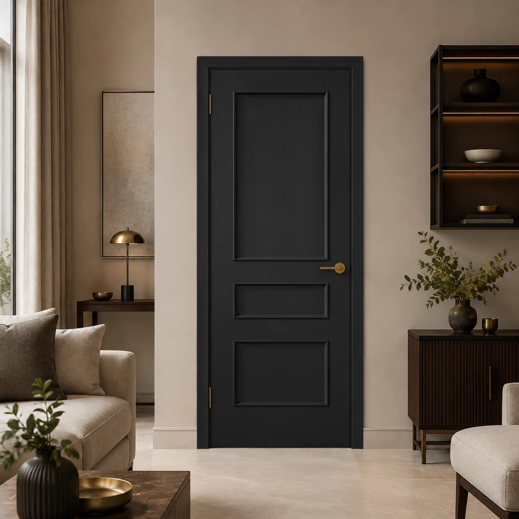 LPD Toledo Charcoal Black 3 Panel Pre-Finished FD30 Internal Fire Door lifestyle