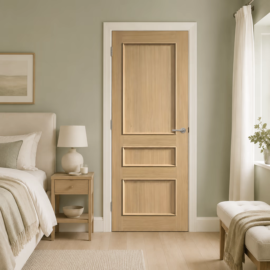 LPD Toledo Oak 3 Panel Pre-Finished FD30 Internal Fire Door lifestyle