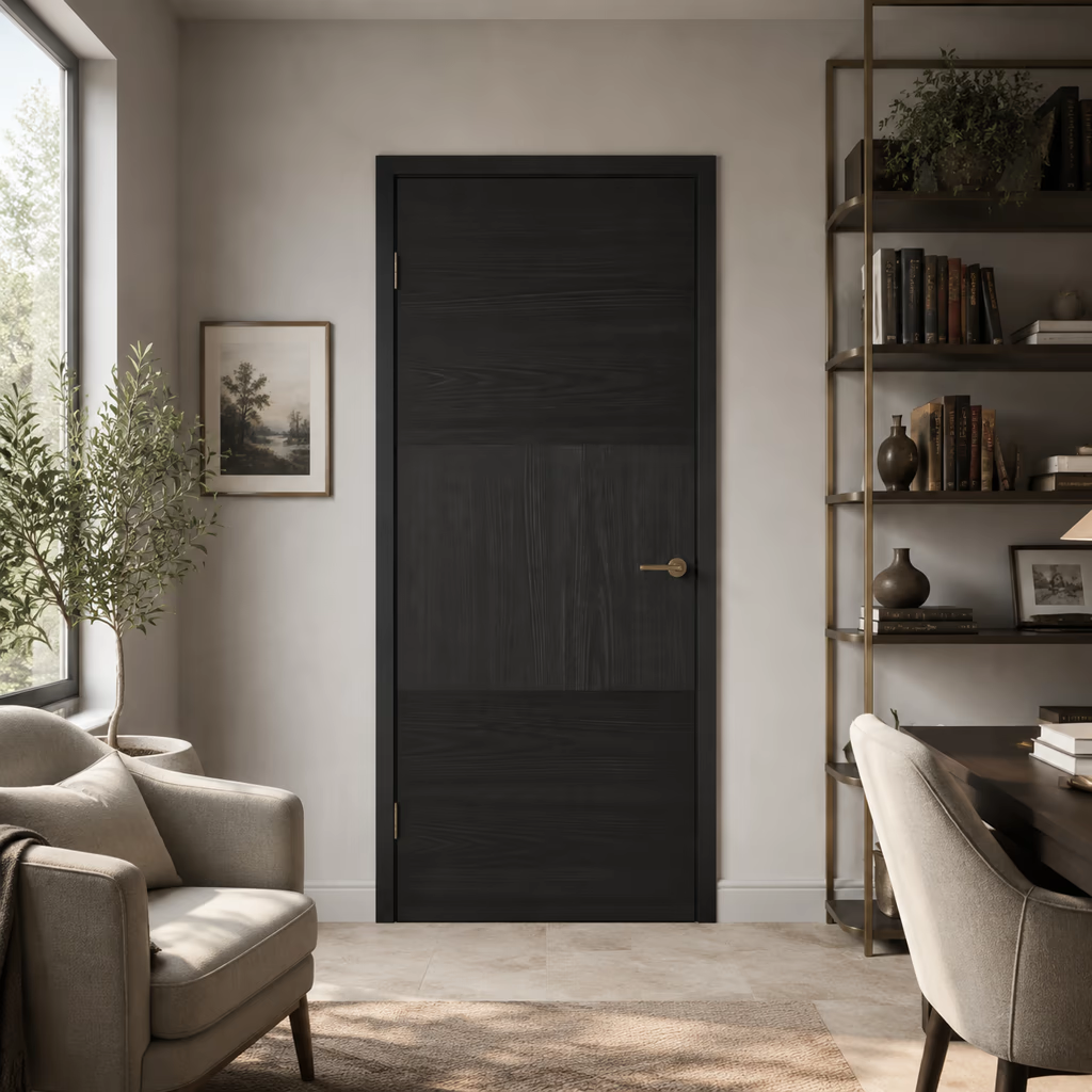 LPD Tres Charcoal Black 3 Panel Pre-Finished FD30 Internal Fire Door lifestyle
