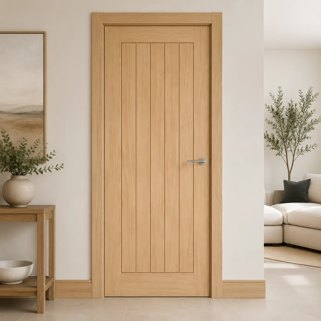 LPD Belize Natural Oak 5 Panel Vertical Grooved Unfinished FD30 Internal Fire Door Lifestyle