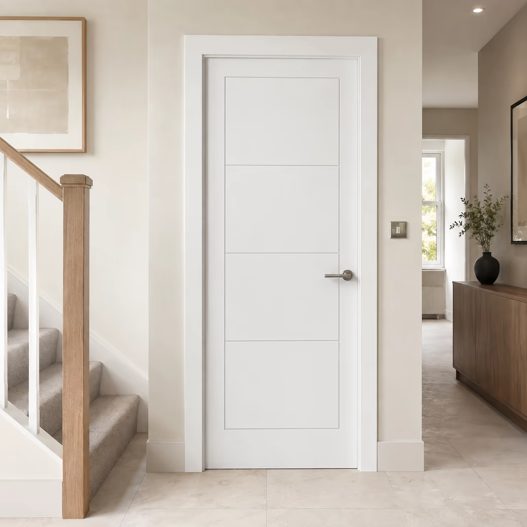 LPD Ladder White 4 Panel V-Grooved Moulded Primed FD30 Internal Fire Door lifestyle