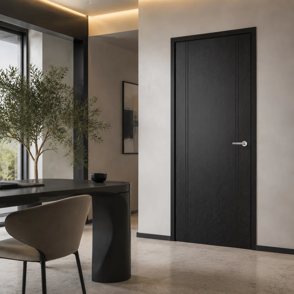 LPD Monaco Black Linear Grooved Pre-Finished Laminate FD30 Internal Fire Door lifestyle