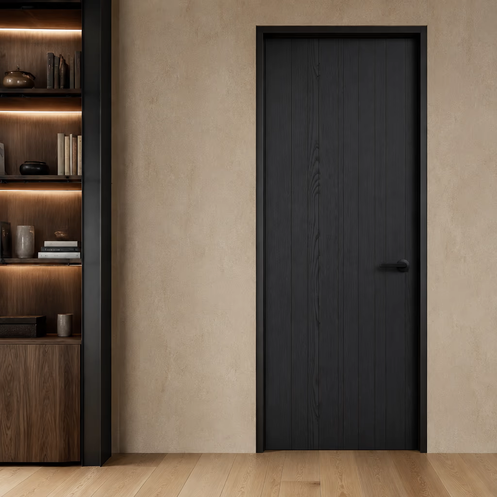 LPD Montreal Black Vertical Grooved Pre-Finished Laminate FD30 Internal Fire Door lifestyle