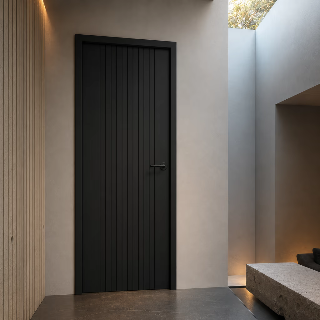 LPD Sydney Black Vertical Grooved Pre-Finished Laminate FD30 Internal Fire Door lifestyle