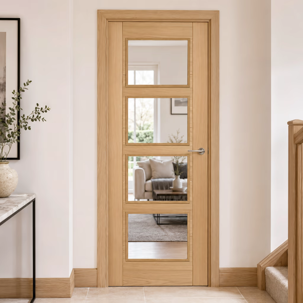 LPD Vancouver Natural Oak 4 Lite Clear Glazed Pre-Finished FD30 Internal Fire Door lifestyle
