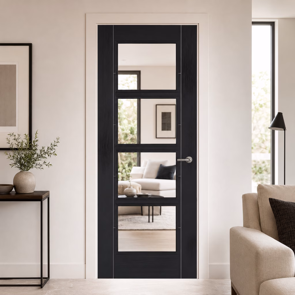 LPD Vancouver Charcoal Black 4 Lite Clear Glazed Pre-Finished FD30 Internal Fire Door lifestyle