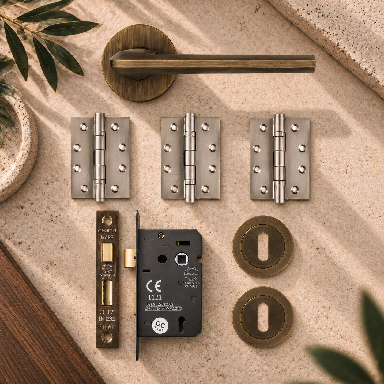 Deanta Ithaca Matt Antique Brass Privacy Handle Pack lifestyle