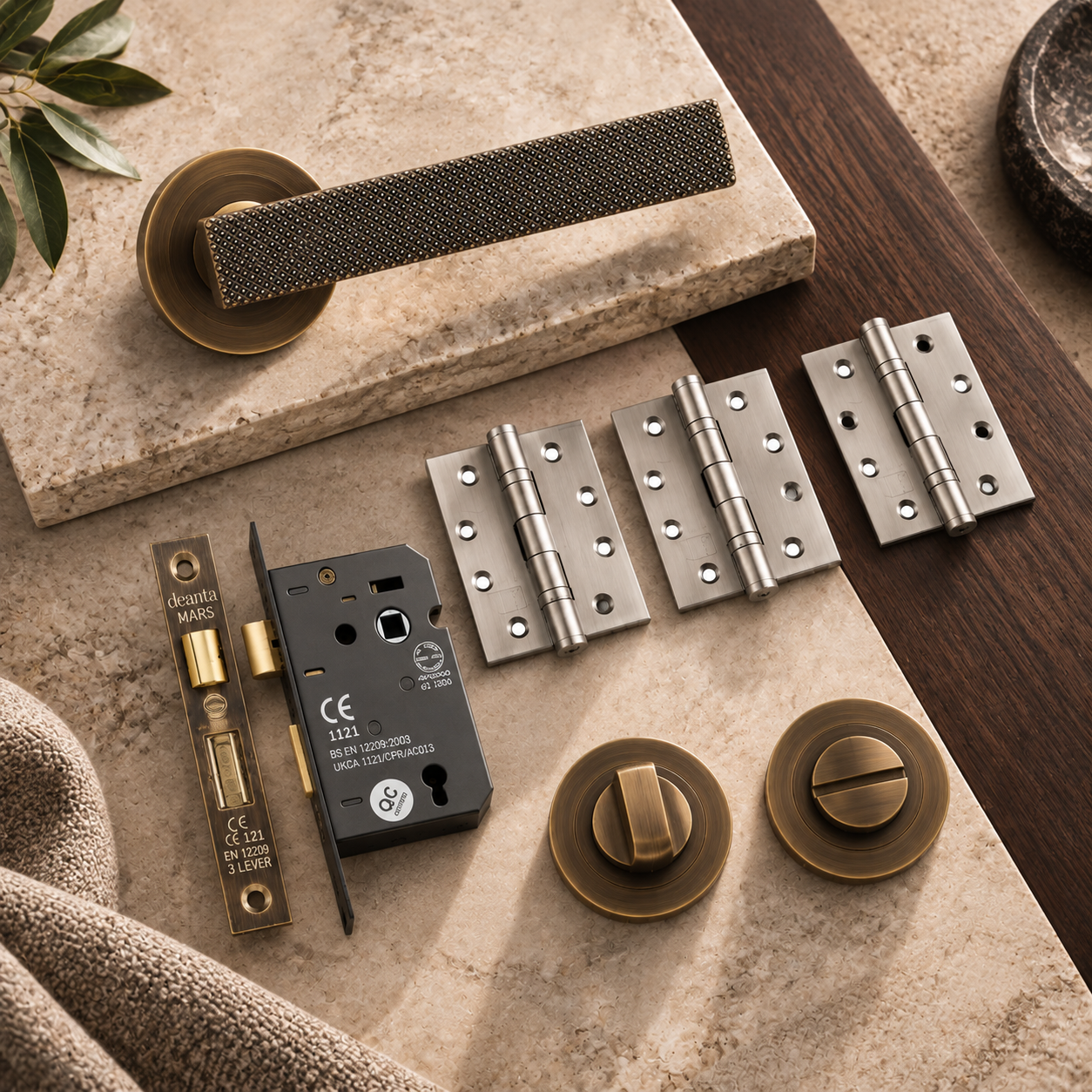 Deanta Olympia Matt Antique Brass Bathroom Handle Pack lifestyle