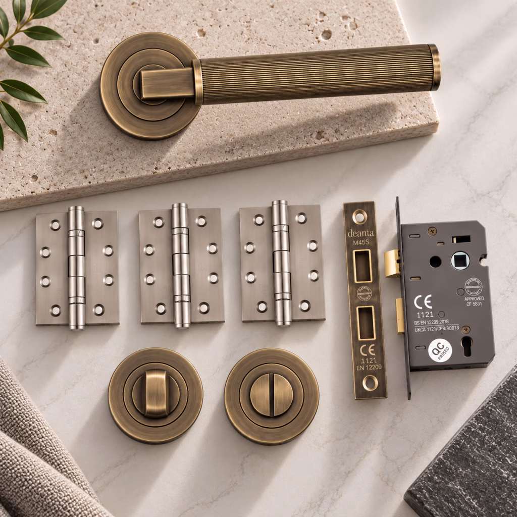 Deanta Delphi Matt Antique Brass Bathroom Handle Pack