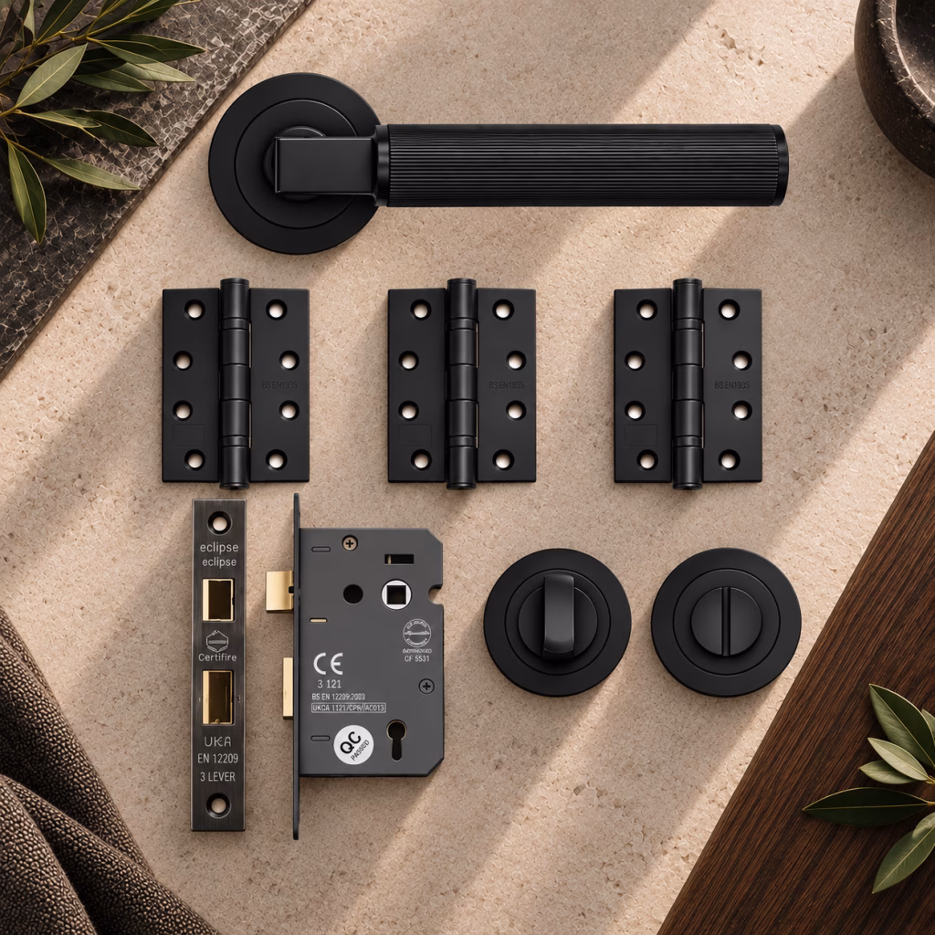 Deanta Delphi Matt Black Bathroom Handle Pack