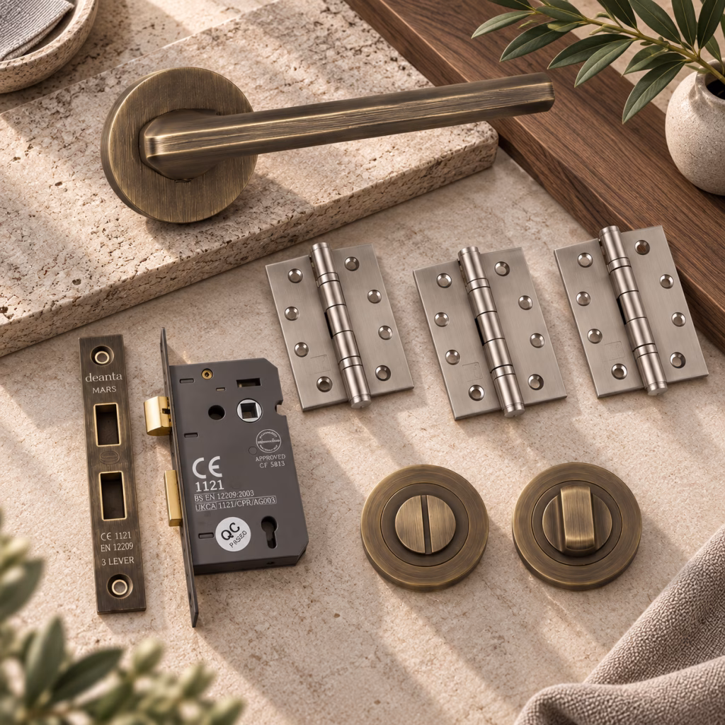 Deanta Ithaca Matt Antique Brass Bathroom Handle Pack