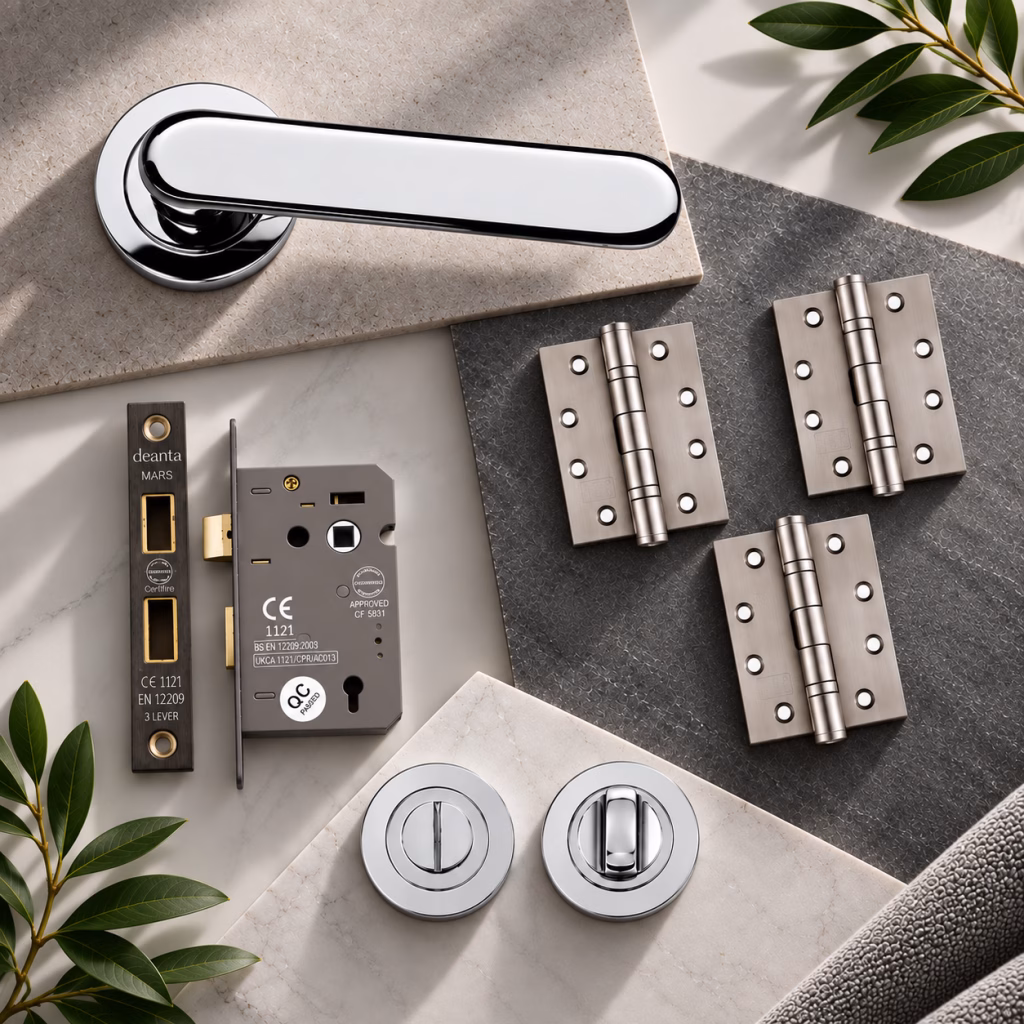 Deanta Parga Polished Chrome Bathroom Handle Pack