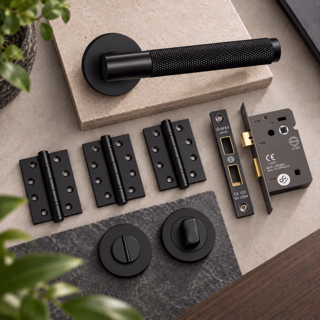 Deanta Sparta Matt Black Bathroom Handle Pack