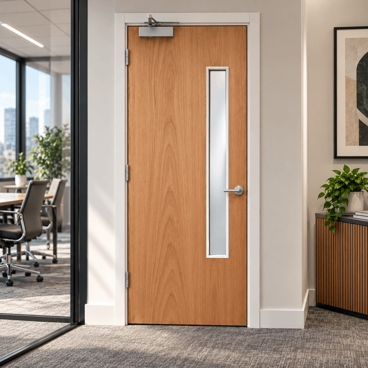 PREMDOR Plywood 1 Long Light White Trim Internal FD60 Office Door