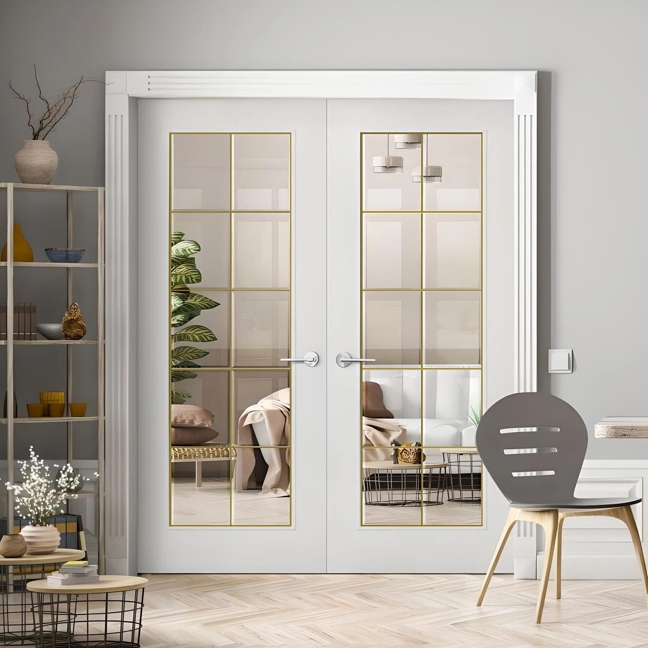 PREMDOR White Clear Glass 20L French Door With Gold Strips Internal