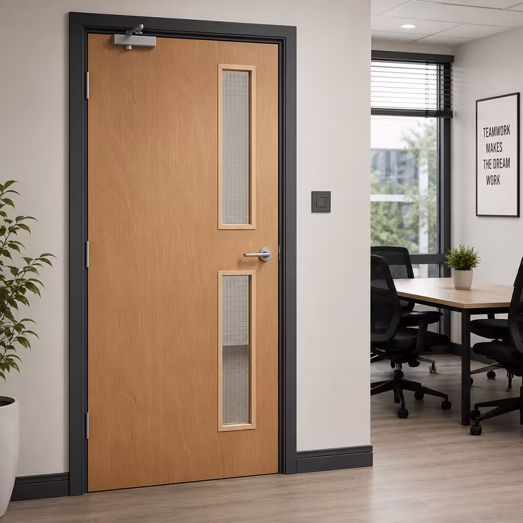 PREMDOR Plywood 1 Long Light White Trim Internal FD60 Office Door Lifestyle