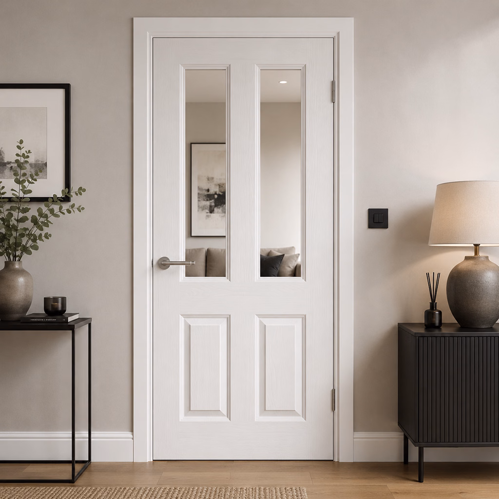LPD White Primed Textured Regency 2L Clear Glass Internal Hollow Core Door lifestyle