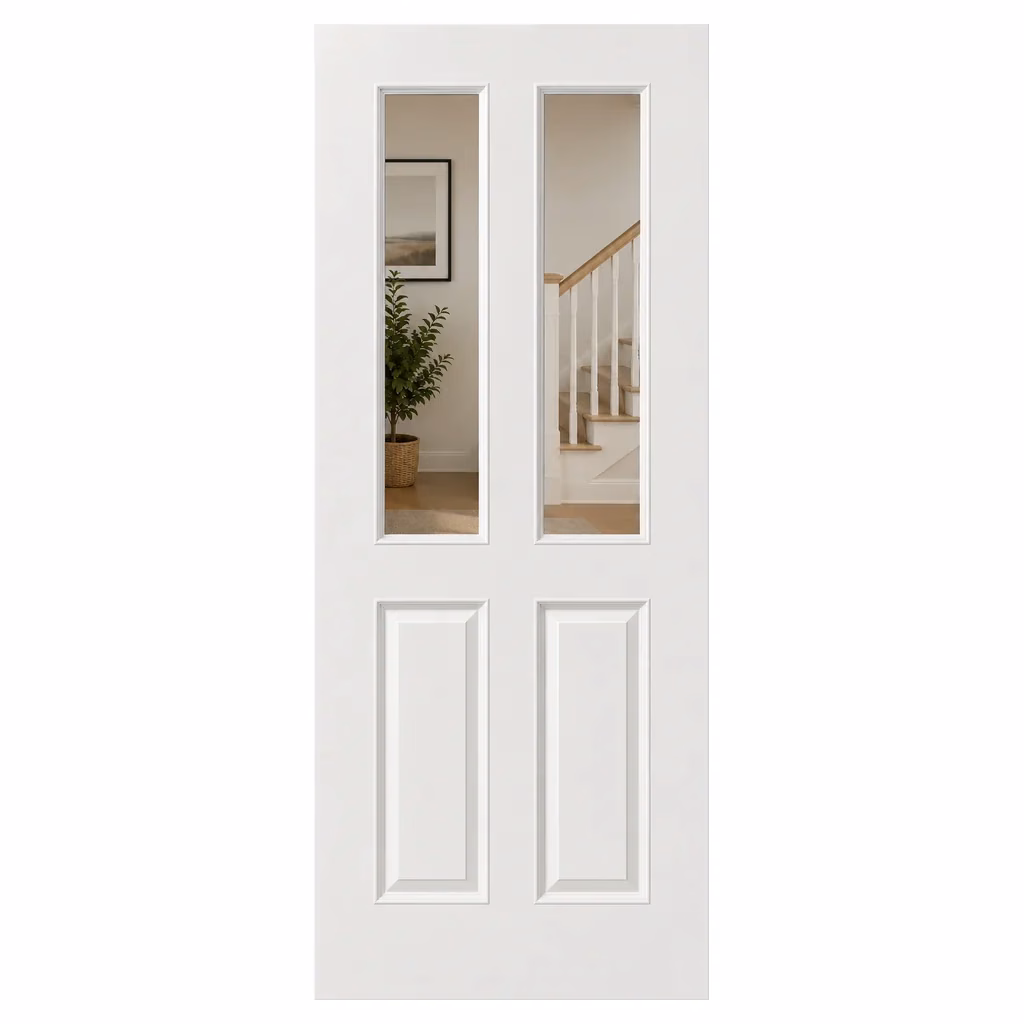 LPD White Primed Textured Regency 2L Clear Glass Internal Hollow Core Door