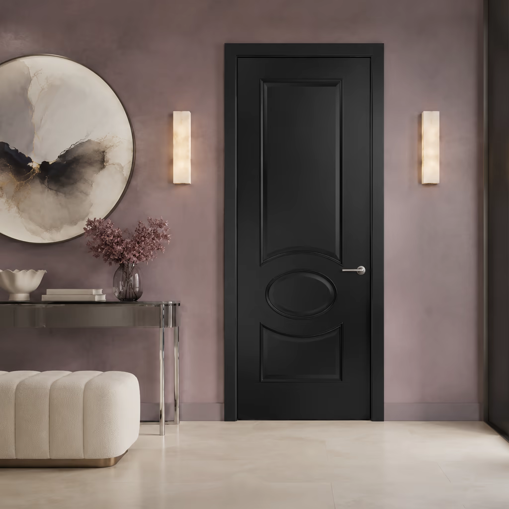 Deanta Clarendon Black Prefinished 3 Panel FD30 Internal Fire Door lifestyle