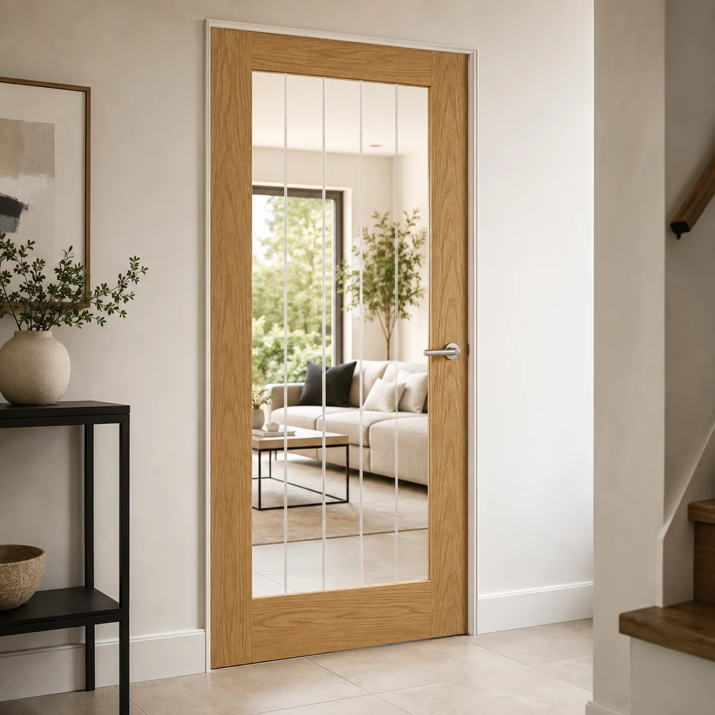 Deanta Ely Natural Oak 1 Lite Full Clear Glazed Unfinished Internal Door lifestyle