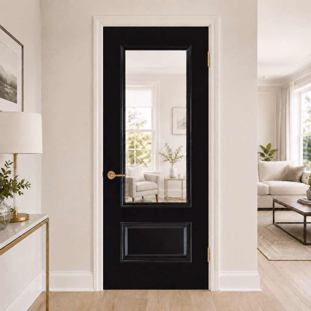 Deanta Sandringham Black Prefinished Clear Bevelled Glazed Internal Door