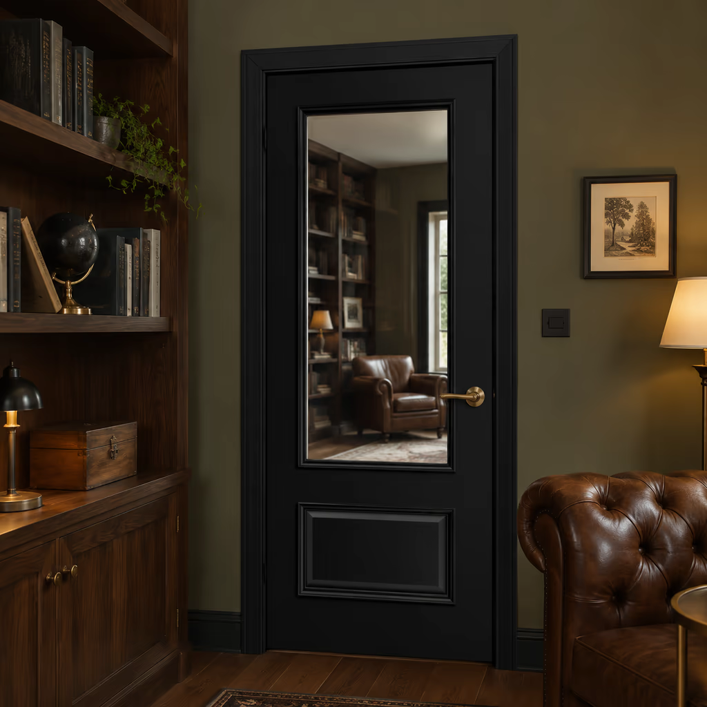Deanta Sandringham Black Prefinished Clear Glazed FD30 Internal Fire Door lifestyle