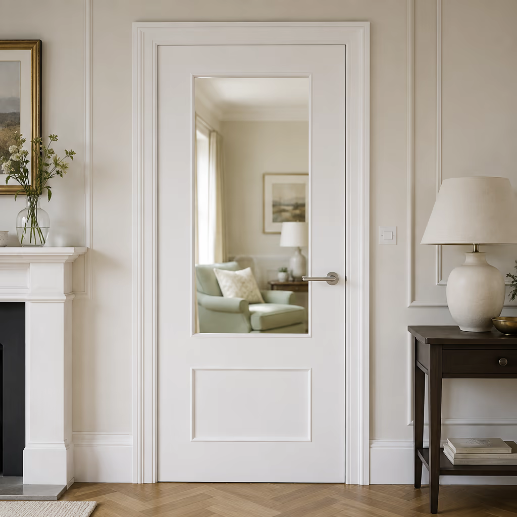 Deanta Sandringham White Primed Clear Bevelled Glazed Internal Door lifestyle