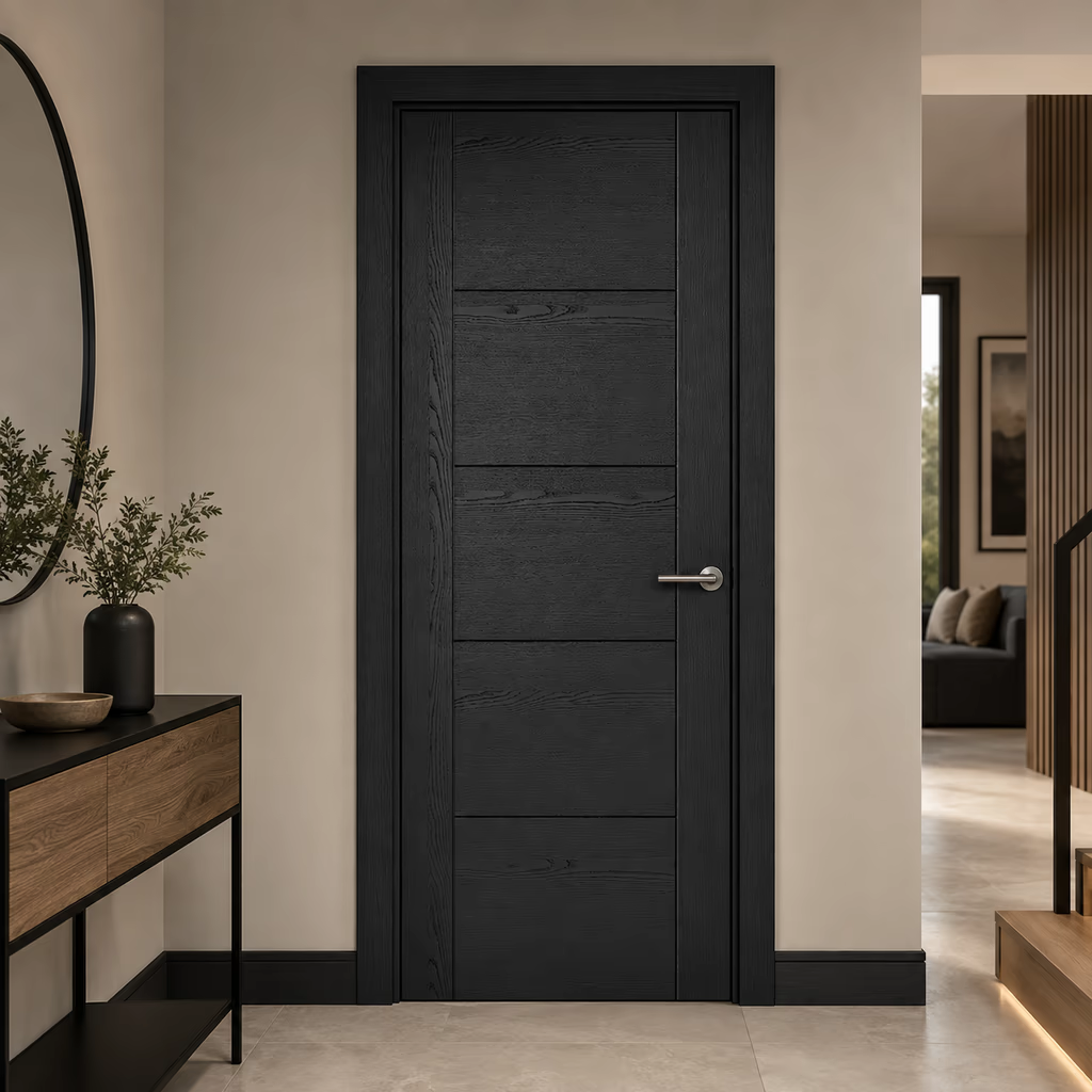 LPD Vancouver Black Ash 5 Panel Pre-Finished Laminate FD30 Internal Fire Door lifestyle