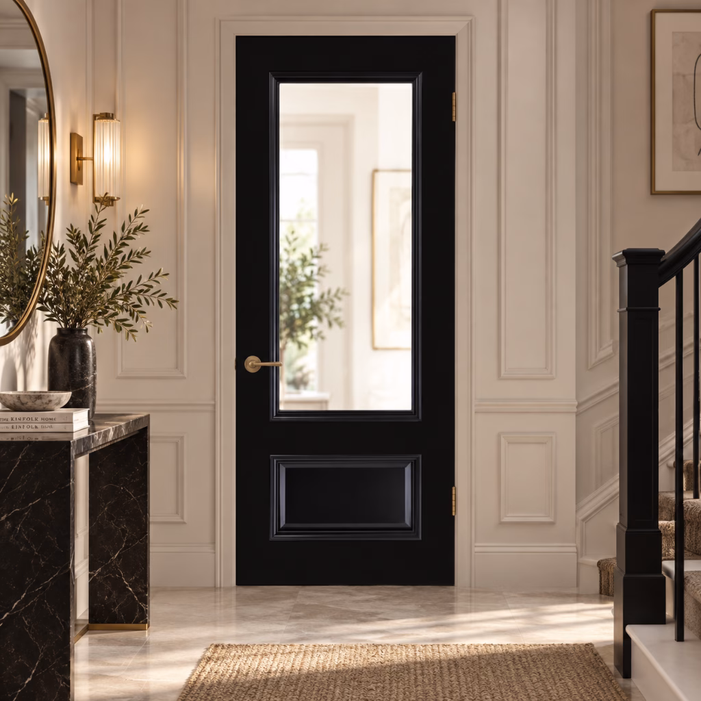Deanta Sandringham Black Prefinished Clear Glazed FD30 Internal Fire Door lifestyle1