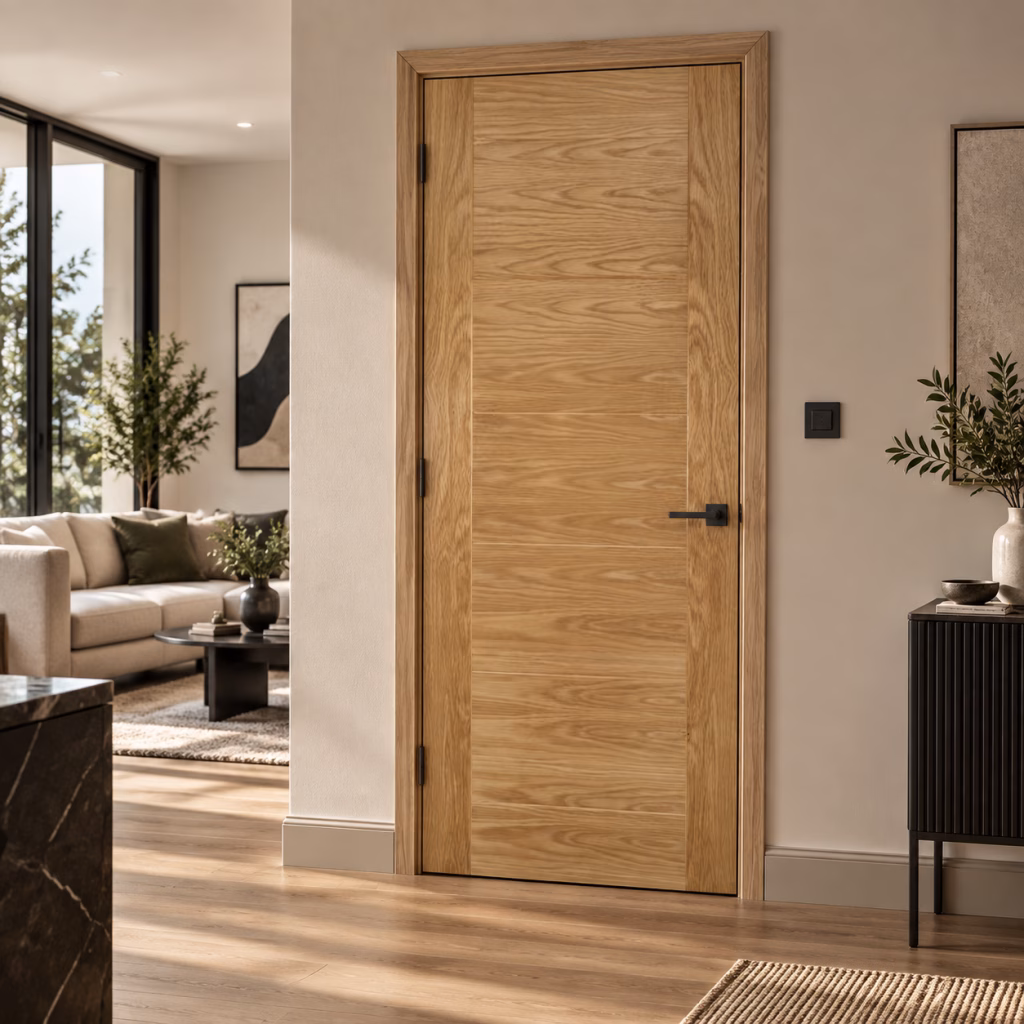 Deanta Seville Oak Panelled Prefinished FD60 Internal Fire Door lifestyle1